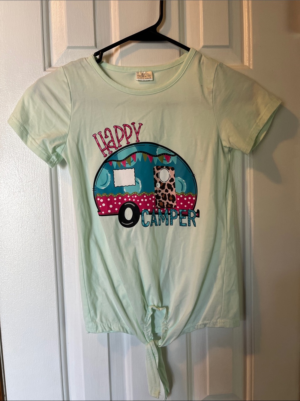 Girls' Light Mint 'Happy Camper' Tie-Front Short Sleeve Tee
